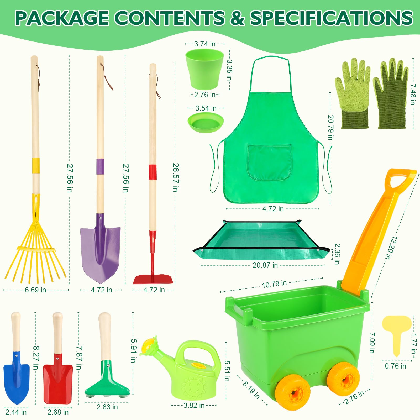 Ensemble de jardinage pour enfants, jouets d'extérieur avec brouette et outils de jardin pour enfants, ensemble de jardinage pour tout-petits avec tapis de rempotage, gants, tablier, arrosoir, jouets