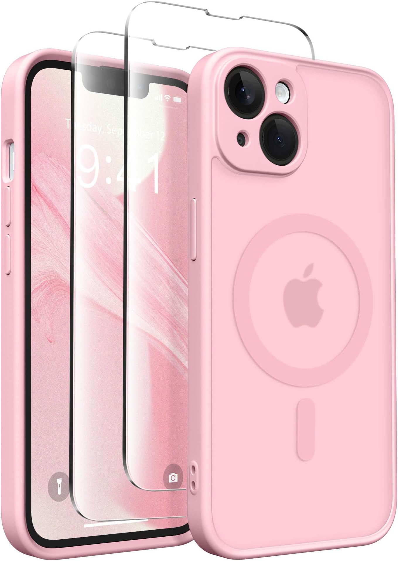 CAPRARO Magnetic for iPhone 14 Case, [Compatible with MagSafe] [Full Camera Protection] Shockproof Protective Slim Translucent Matte Phone Case for iPhone 14 6.1'', Peach Pink