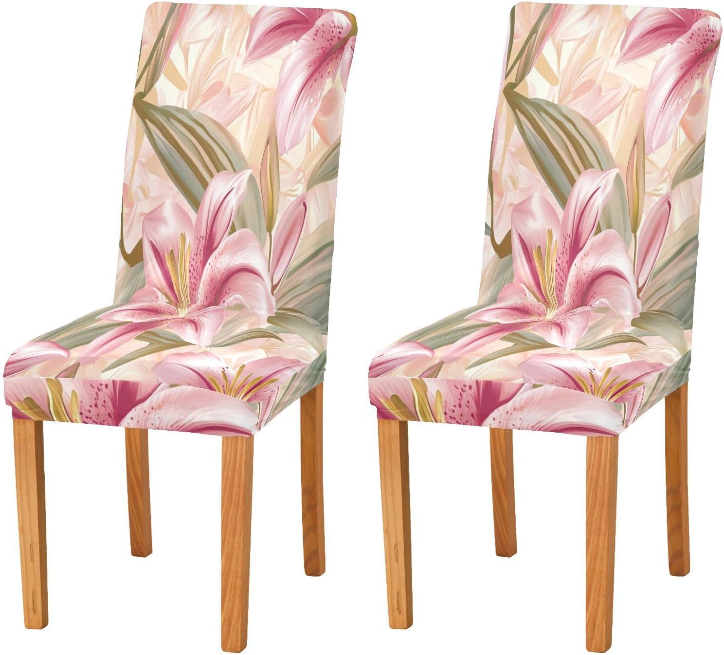 ALAZA Chair Covers for Dining Room, Pink Golden Lily Summer Stretch Chair Cover Sets Chair Protector Removable Washable for Ktichen Restaurant Hotel