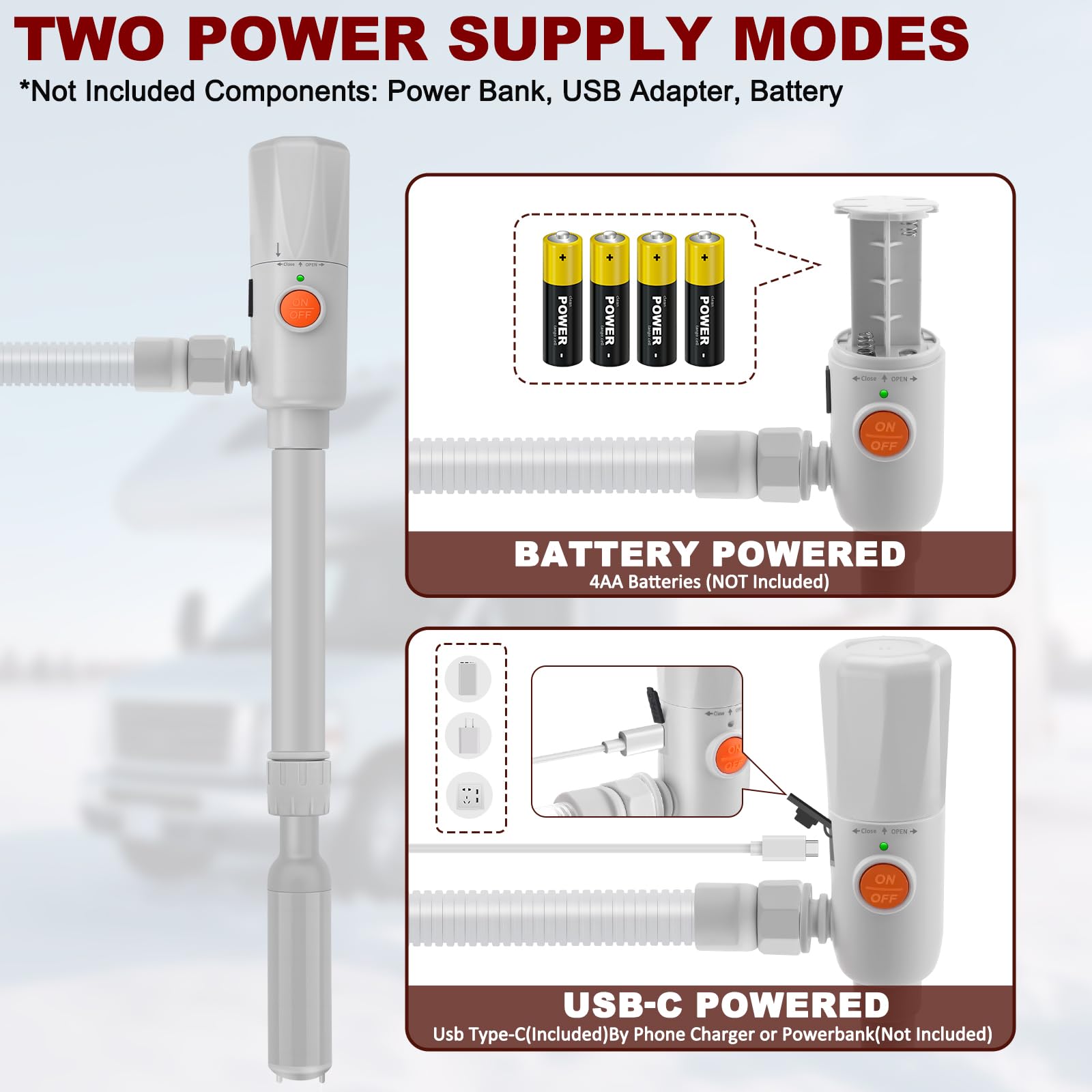 Bomba eléctrica de transferencia de combustible, bomba de líquido portátil de 2.8 GPM con boquilla de mano para control de flujo de parada rápida USB o bomba de transferencia automática alimentada por