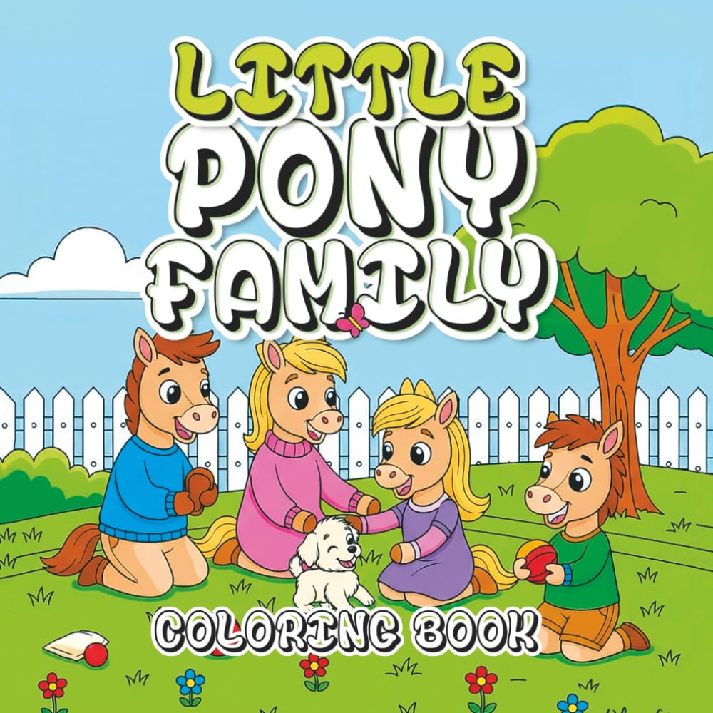 Little Pony family: Cute coloring page with animals