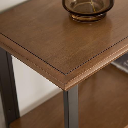 Miniatura 5 de Leick Home Finnick Estantería de metal mixto, madera, acero gris, 2 estantes, fácil montaje, estantería independiente para sala de estar u oficina,