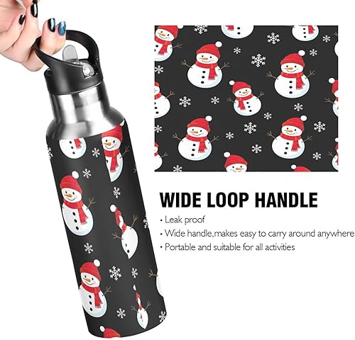 Miniatura 4 de Cute Snowmen Black Stainless Steel Vacuum Insulated Water Bottle 20 Oz Leakproof Water Bottles, BPA-Free Sports Water Bottle with Straw