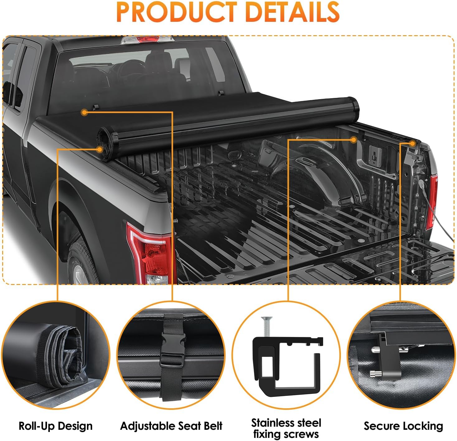 Nilight Soft Roll-Up Tonneau Cover Compatible with Chevy Silverado/GMC Sierra 1500 2004 2005 2006–5.8ft Truck Bed Cover