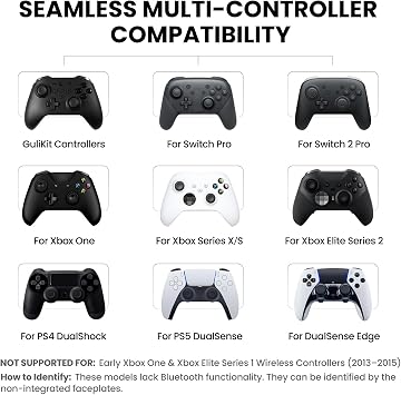 GuliKit Goku 2 Wireless Controller Adapter for PS5 DualSense & Edge,Xbox Series S/X & Elite Series 2,Switch 2 Pro,PS4 Bluetooth Gamepad On PC,Xbox Series,Switch 2,Fast Converter 2.95ms Low Lag