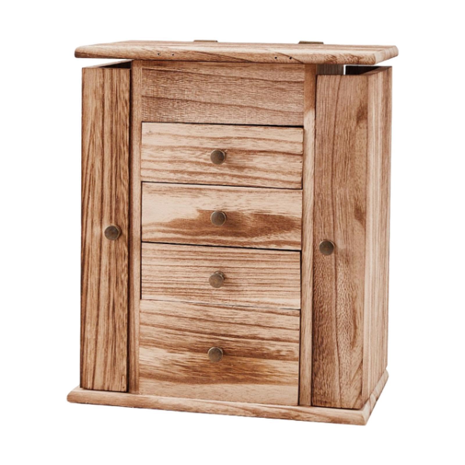 Contenitore per gioielli in legno massello, ampio spazio, elegante | portagioie vintage per organizzare oggetti da collezione, grande scatola portaoggetti in legno per donne e uomini
