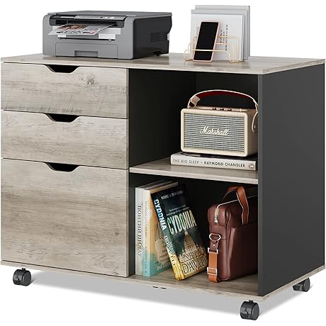 DEVAISE 3-Drawer Wood File Cabinet, Mobile Lateral Filing Cabinet, Printer Stand with...