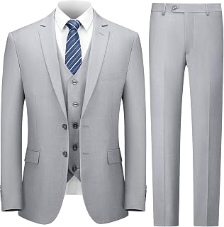 Cooper & Nelson Men's 3-Piece Slim Fit Suit Set: 2-Button Jacket, Vest, Pants & Tie for Weddings & Formal Events
