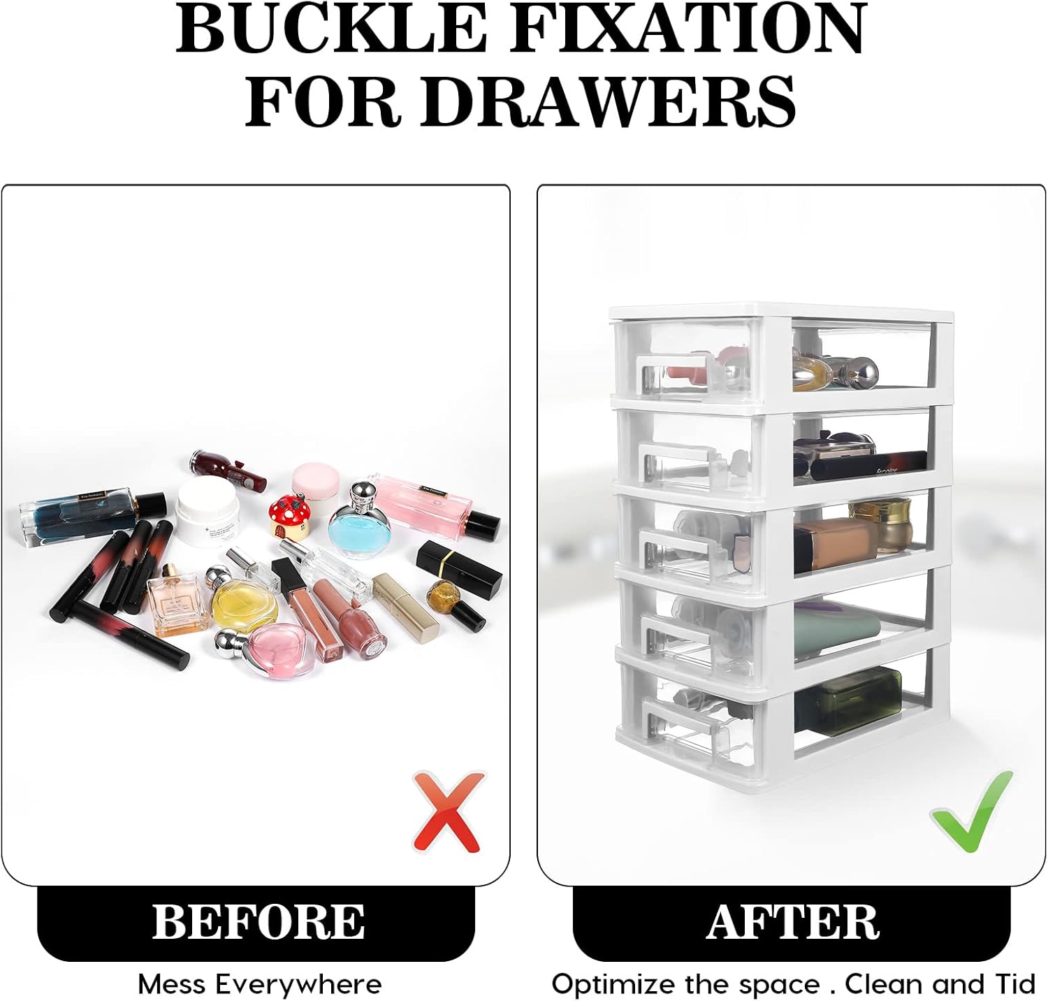 5- layer Plastic Drawer Type Closet: Portable Clear Storage Drawer Tower Multifunction Storage Rack Organizer for Home Office White