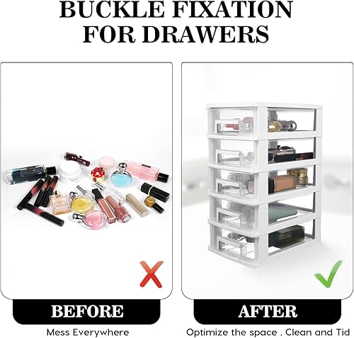 Miniatura 8 de Toyvian Separadores de cajones - Cajones transparentes de cinco capas, torre de almacenamiento mediana de plástico, color blanco