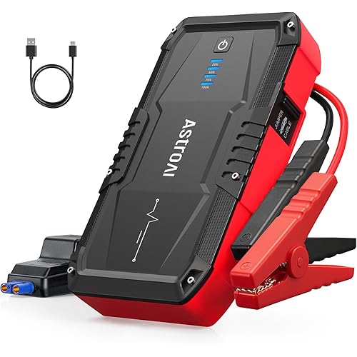 AstroAI S8 Car Battery Jump Starter, 1500A Peak Car Jumper Starter Battery Pack for Up to 6.0L Gas & 3.0L Diesel Engines, 12V Portable Jump Box with 3 Modes Flashlight and Jumper Cable (Red)