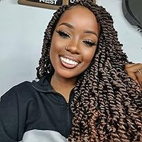 Vista 15 de TOYOTRESS Tiana Passion Twist Hair - Cabello Passion Twist de 16 pulgadas, trenzas pretrenzadas de ganchillo negro natural, extensiones de cabello 1b