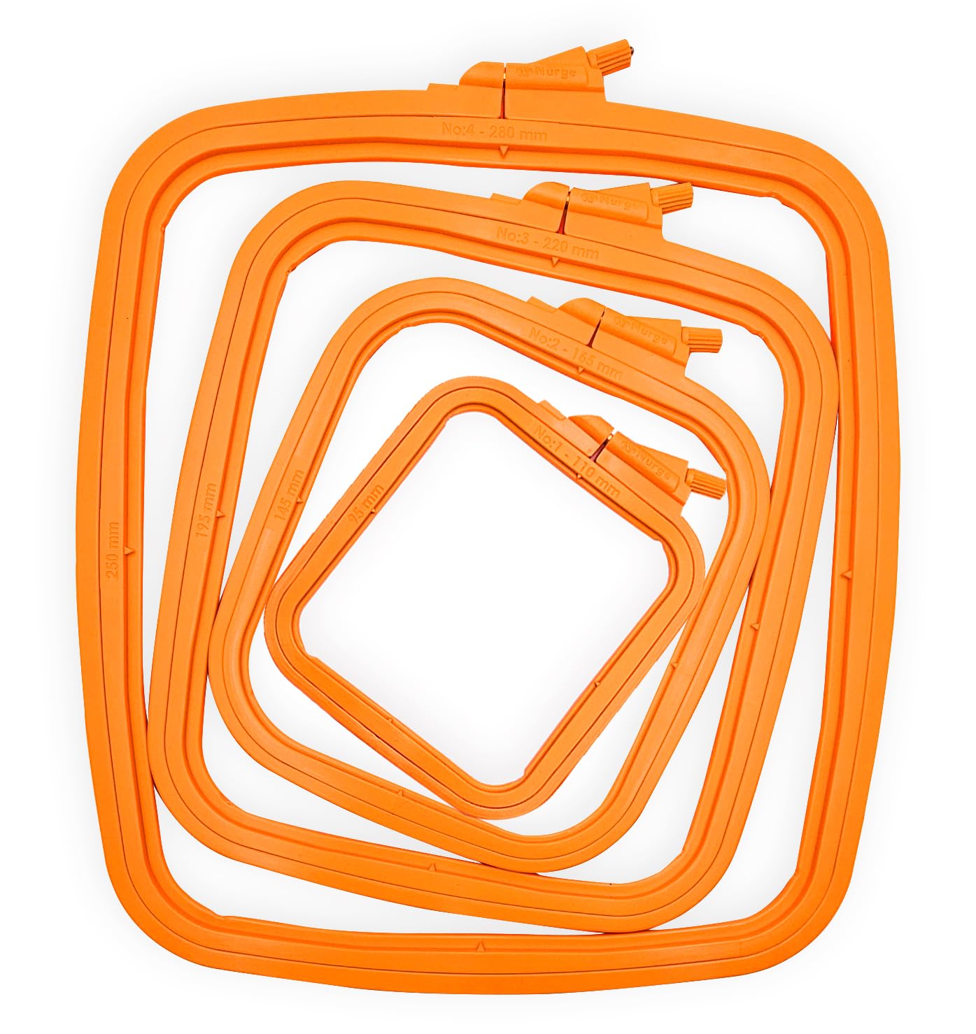 Nurge Square Embroidery Hoop - Plastic Cross Stitch Frame for Needlepoint &amp; Embroidery - Adjustable Craft Hoop - Orange - Set of 4