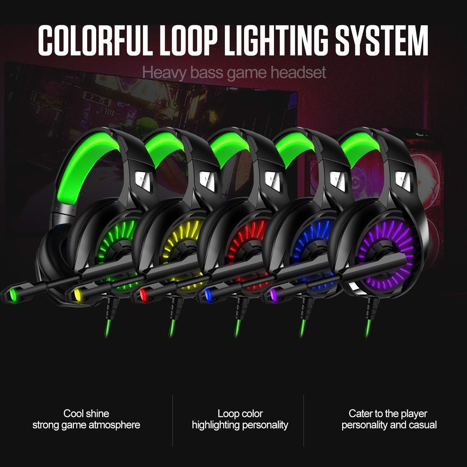 Gaming Headset, MMUSC Stereo Headphones for Laptop, Tablet, PS4, PC, Xbox One Controller, Noise Cancelling Over Ear Headset with Mic, LED Light, Bass Surround