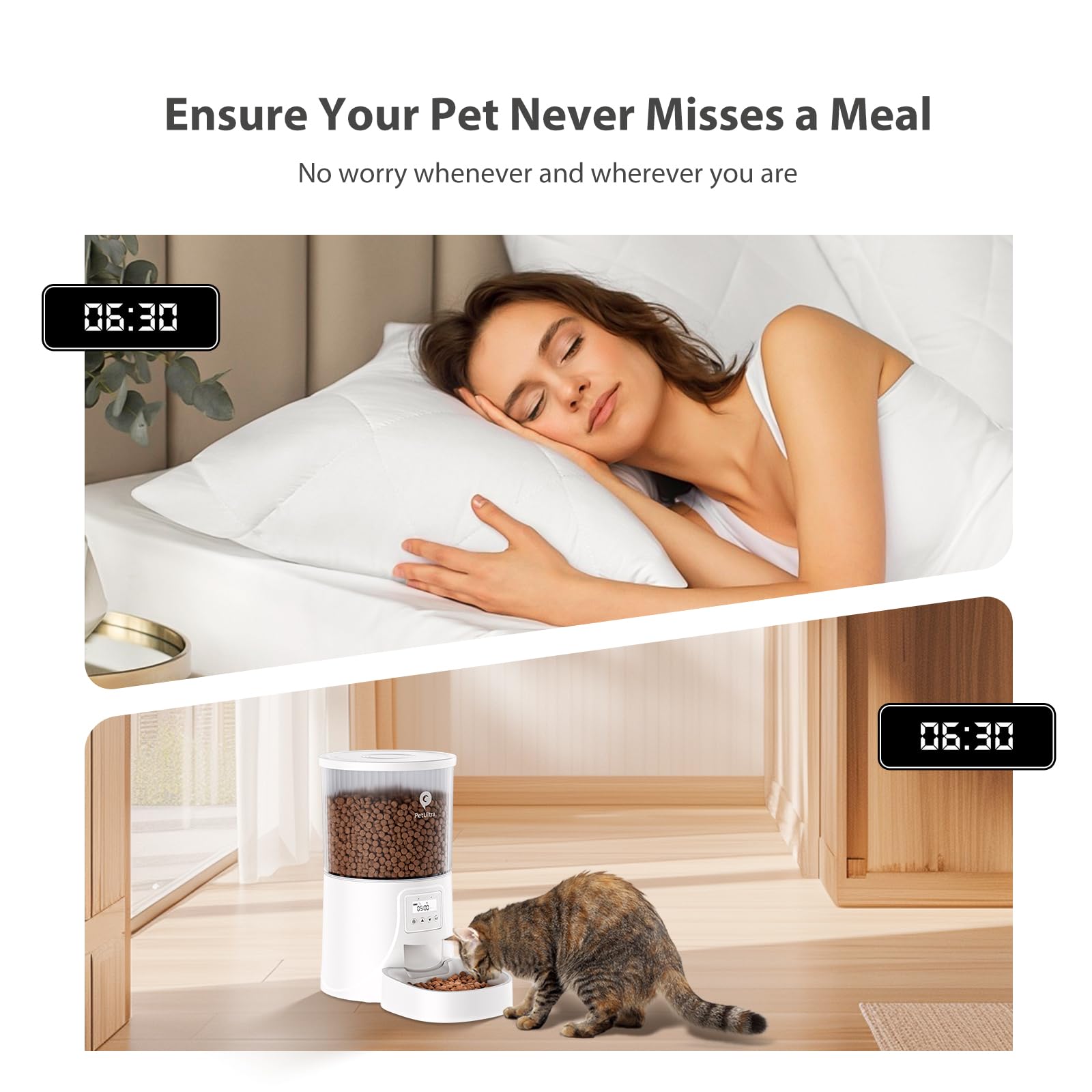 PETULTRA Automatic Cat Feeder: 4L Timed Cats Food Dispenser Programmable 1-6 Meal for Cat and Small Medium Dog- Auto Pet Feeder Easy to Set Up Dual Power Supply with Desiccant Bag| Detachable Washable
