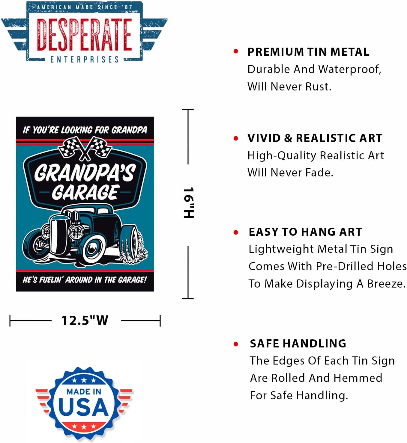 Desperate Enterprises Grandpa's Garage - Fuelin Tin Sign - Nostalgic Vintage Metal Wall Decor - Made in USA image 2