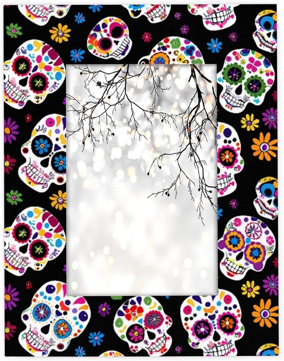 Colorful Mexican Sugar Skull 8x10 Picture Frame, Display Photos 7.5x9.5 without Mat, Elegant Picture Frames Collage Wall Home Gallery Decor