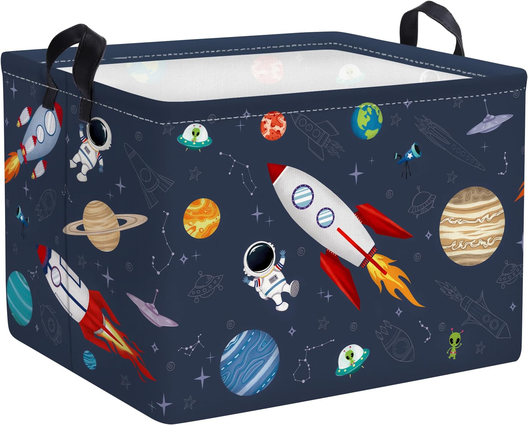 Blue Space Rocket Toy Boxes for Boys Cosmic Star Kids Toy Storage with Handle Clothes Books Cube Storage Basket with Lids, 36L