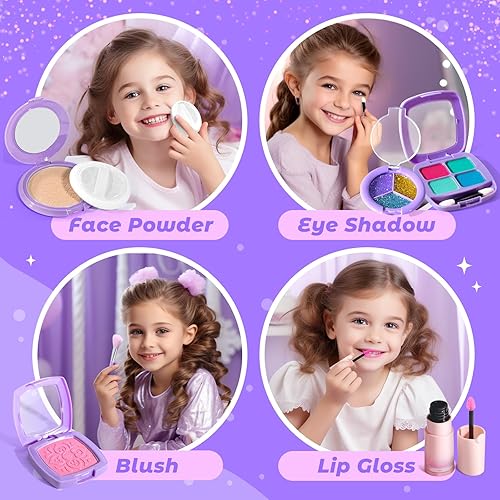Miniatura 4 de Kit de maquillaje para niñas  Juguetes ULOVEME Girl de 6 a 8 años  Cosmético real lavable, seguro y no tóxico, juego de maquillaje para niñas