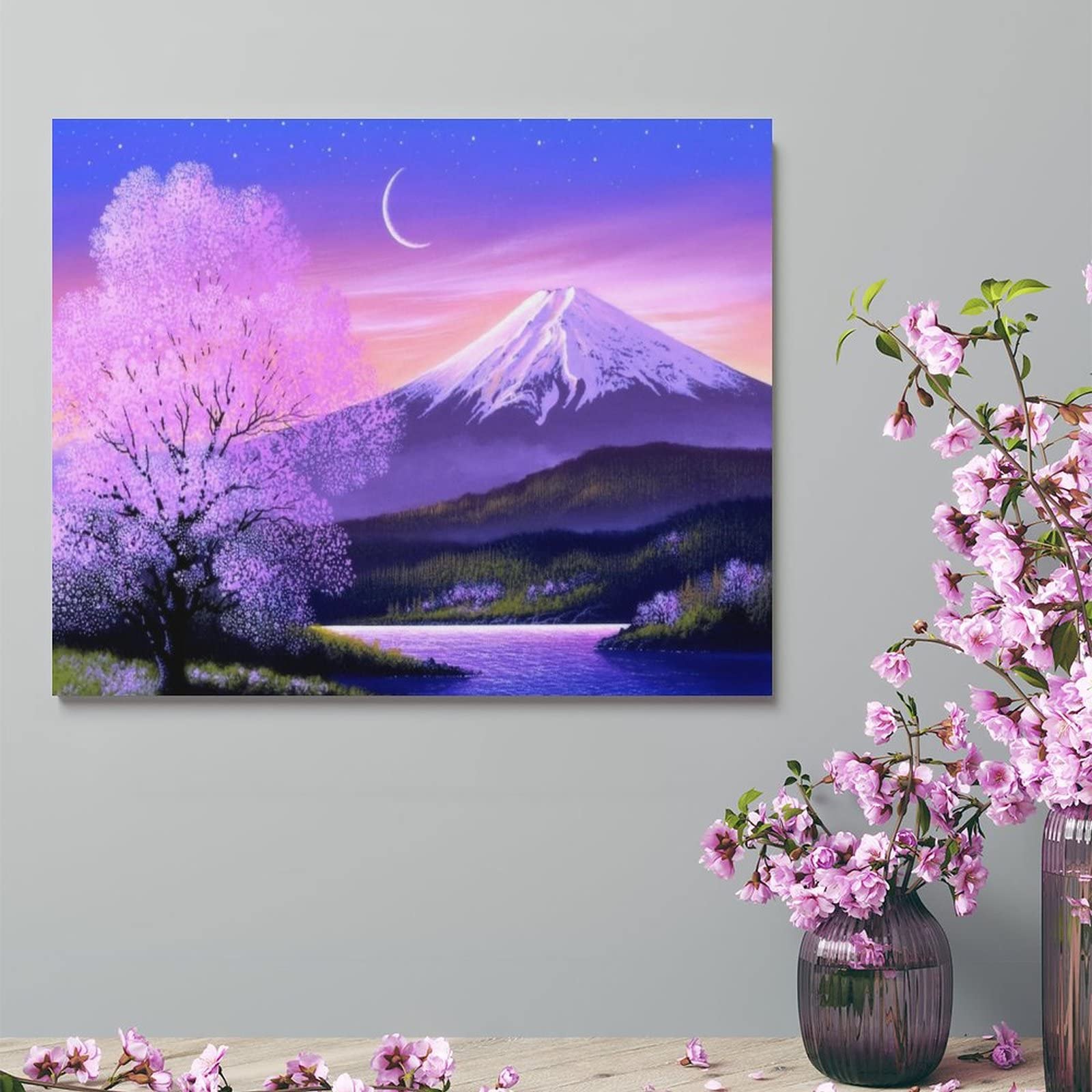 Amazon.co.jp: 絵画 紫の木 富士山インテリア 絵画 ロマンチックな