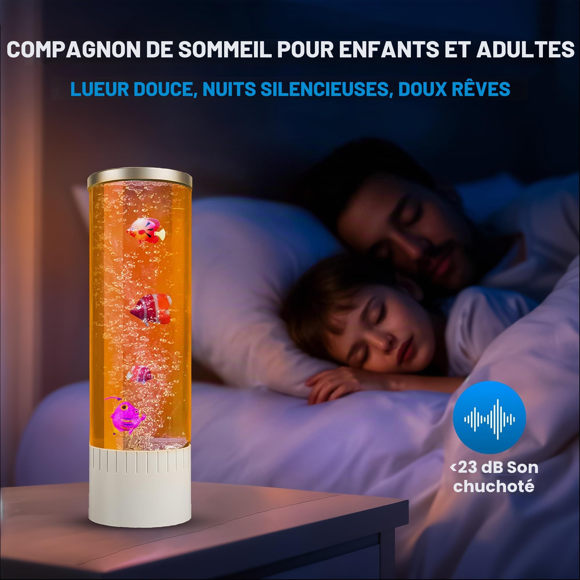 Brewish Lampe à bulles | 7 lampes LED changeant de couleur | Faux aquarium | Aquarium artificiel avec poissons en mouvement | Décoration d'intérieur, cadeau idéal pour enfants, adultes, lumières