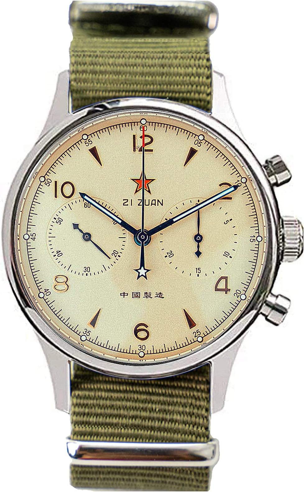 SEA-Gull 1962 (New Seagull 1963) 40MM Luminous Sapphire Crystal Genuine Nylon Band ST1901 Movement Men's Pilot Chronograph Watch SU1962G40