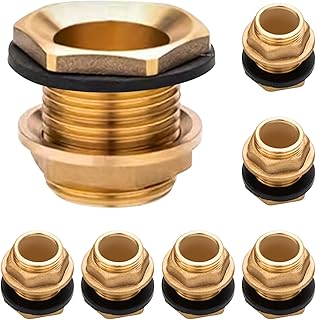 8pcs Bulkhead Fitting 3/4, Solid Brass Bulkhead Fitting 1/2" Female NPT 3/4" Male Brass Water Tank Connector Threaded with Rubber Ring Stabilizing Hose Adapter for Rain Aquariums Barrels