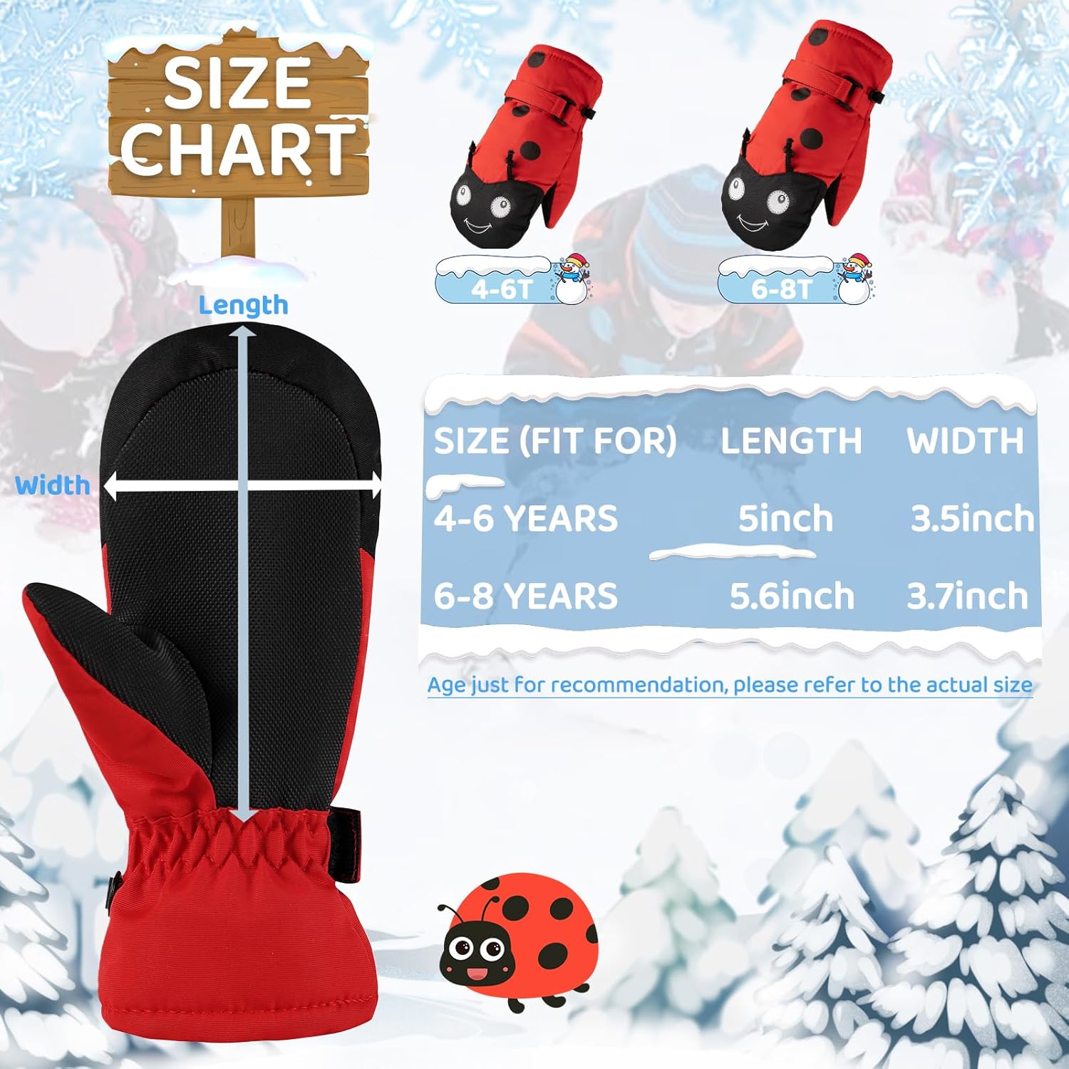 Kids Ski Mittens Waterproof Snow Windproof Thinsulate Warm Winter Cold Weather Gloves with String for Boys Girls - Image 5