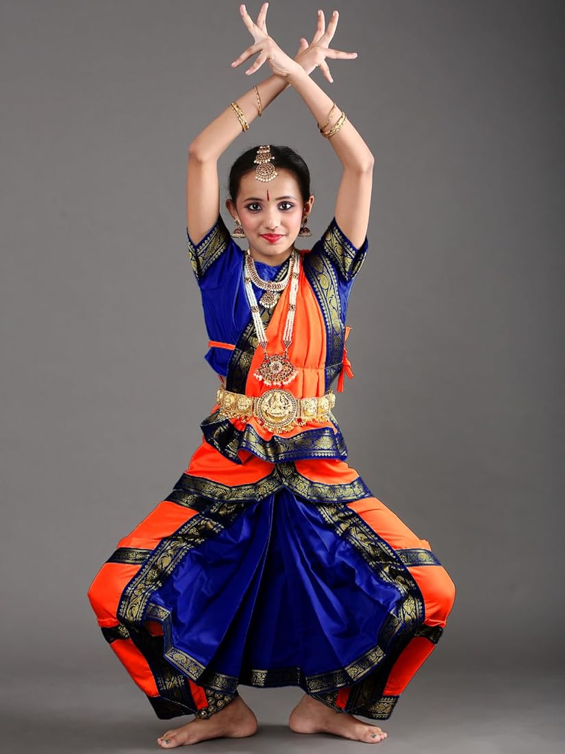 Buy The Dance Bible Bharatanatyam Dance Dress for Kids, Bharatnataym Classical  Dance Costume for Girls, Fancy Dress for Competitions/Annual  Functions/School Events, Orange Blue, 4-6 Years Online at Low Prices in  India -