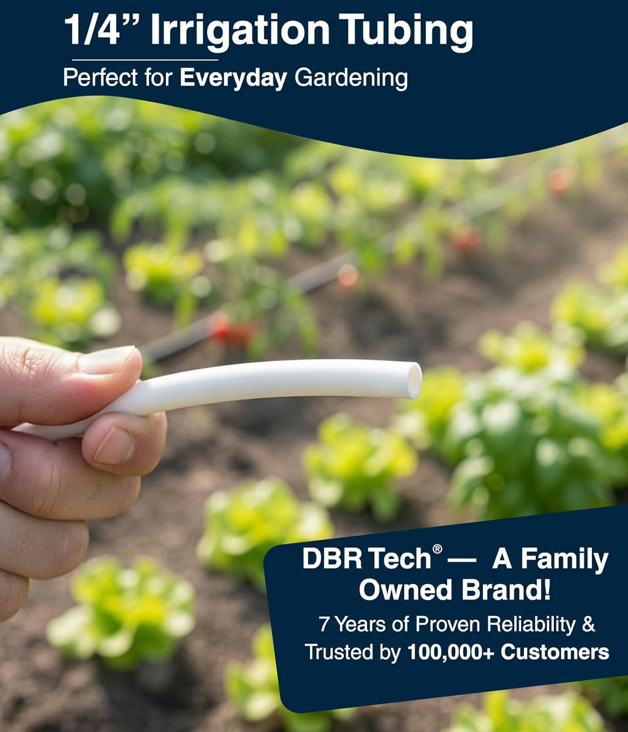 DBR Tech® 1/4 Drip Irrigation Tubing, 200 Feet, Flexible PVC Plastic Drip Irrigation Hose for Gardening, Misting, Hydroponics and DIY Landscape Garden Projects, Blank Distribution (200ft, White)