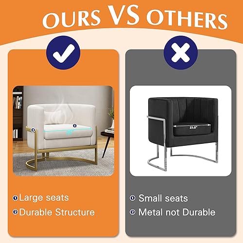 Miniatura 7 de Alunaune - Sillón tapizado de terciopelo con diseño Accent, sillas Barrel modernas para sala de estar, sofá de salón estilo Tub Bucket, silla de