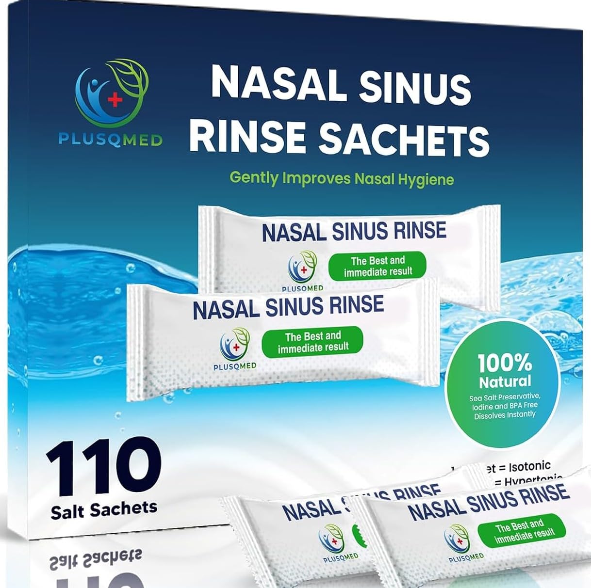 Nasenspülsalz 110 Beutel – 100% Natürliches Meersalz für Nasendusche & Neti-Topf – Gegen Nasennebenhöhlenentzündung, Allergien & Erkältung – Isotonisch & Konservierungsfrei PLUSQMED