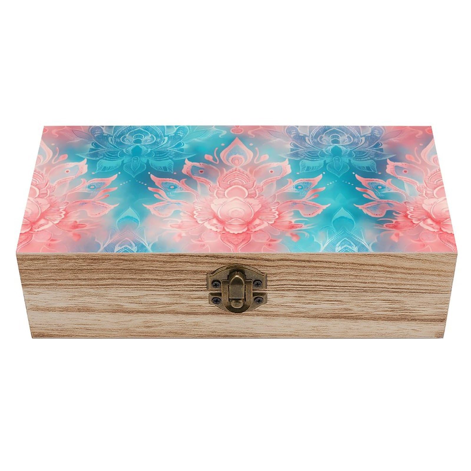 HLBSDM Charming Pink And Teal Mandala Retro Wooden Storage Box Jewelry Art Gift Boxs Decorative Keepsake Boxes