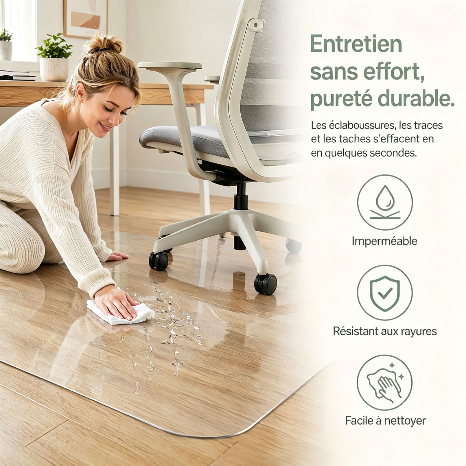 Tapis Transparent Anti-Bruit pour roulettes de Chaise 155x205cm 1,5MM Tapis Protection Sol amortit Les bruits de déplacement sur Sol Dur intérieur