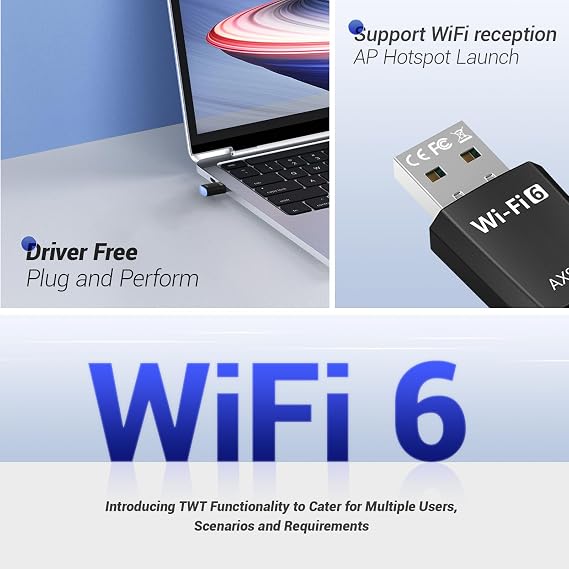 WiFi Adapter for Desktop PC, AX900 USB WiFi 6 Adapter with 5GHz/2.4GHz Dual Band, WiFi Dongle Wireless WiFi Adapter for Supports Windows 10/11, WiFi 6 USB Adapter for PC/Desktop/Laptop
