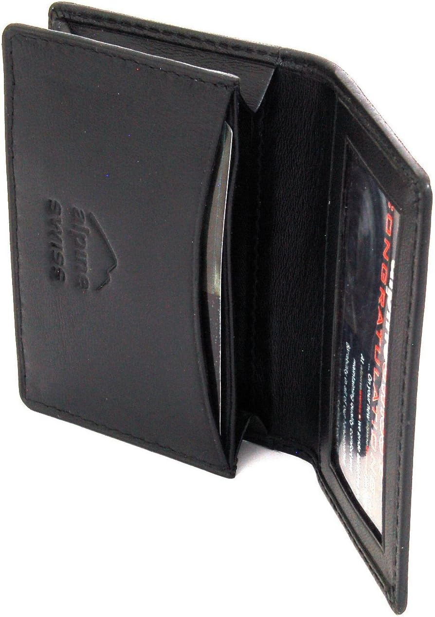 Alpine Swiss Genuine Leather Thin Business Card Case Minimalist Wallet - Image 8
