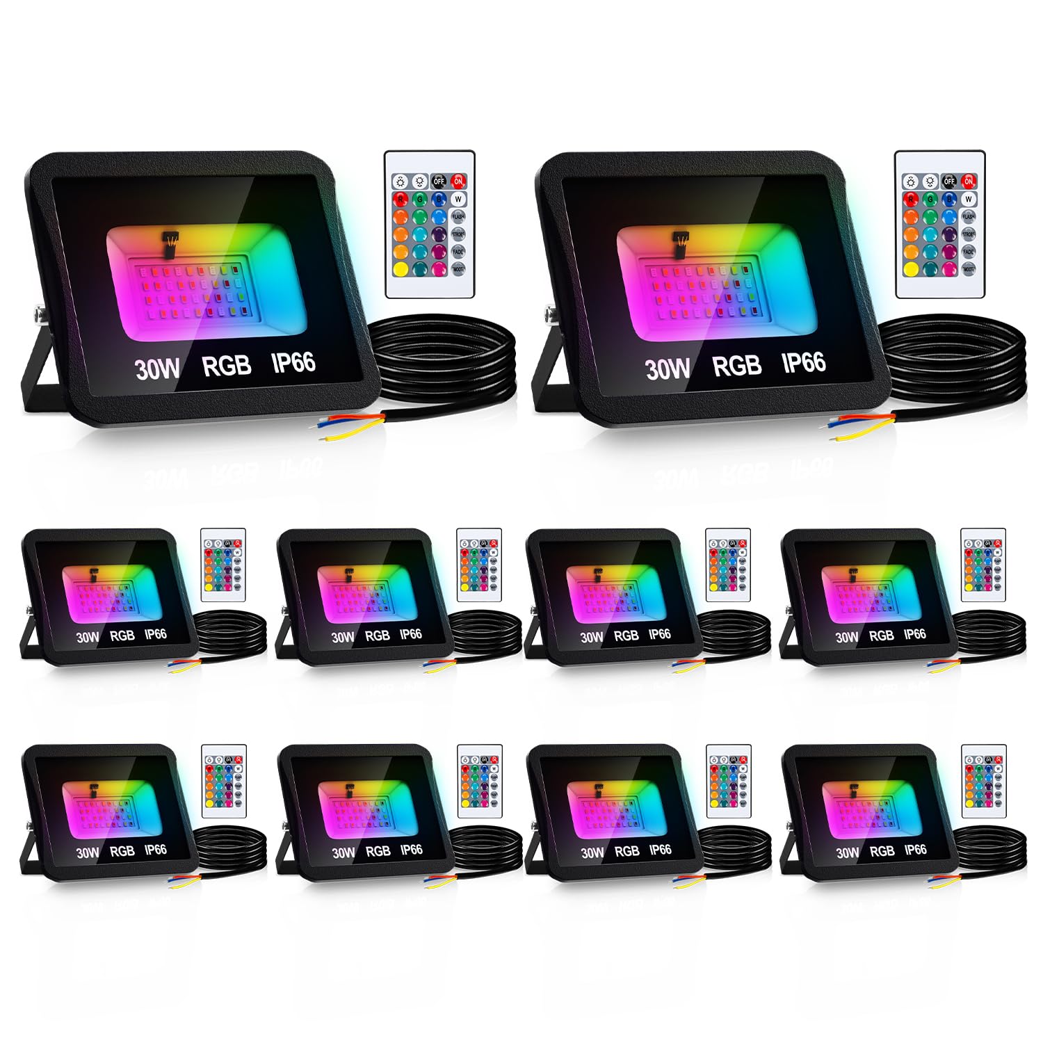 Faretto LED RGB 30 W, 10 faretti per esterni, 16 colori e 4 modalità, Smart LED, IP66, impermeabile