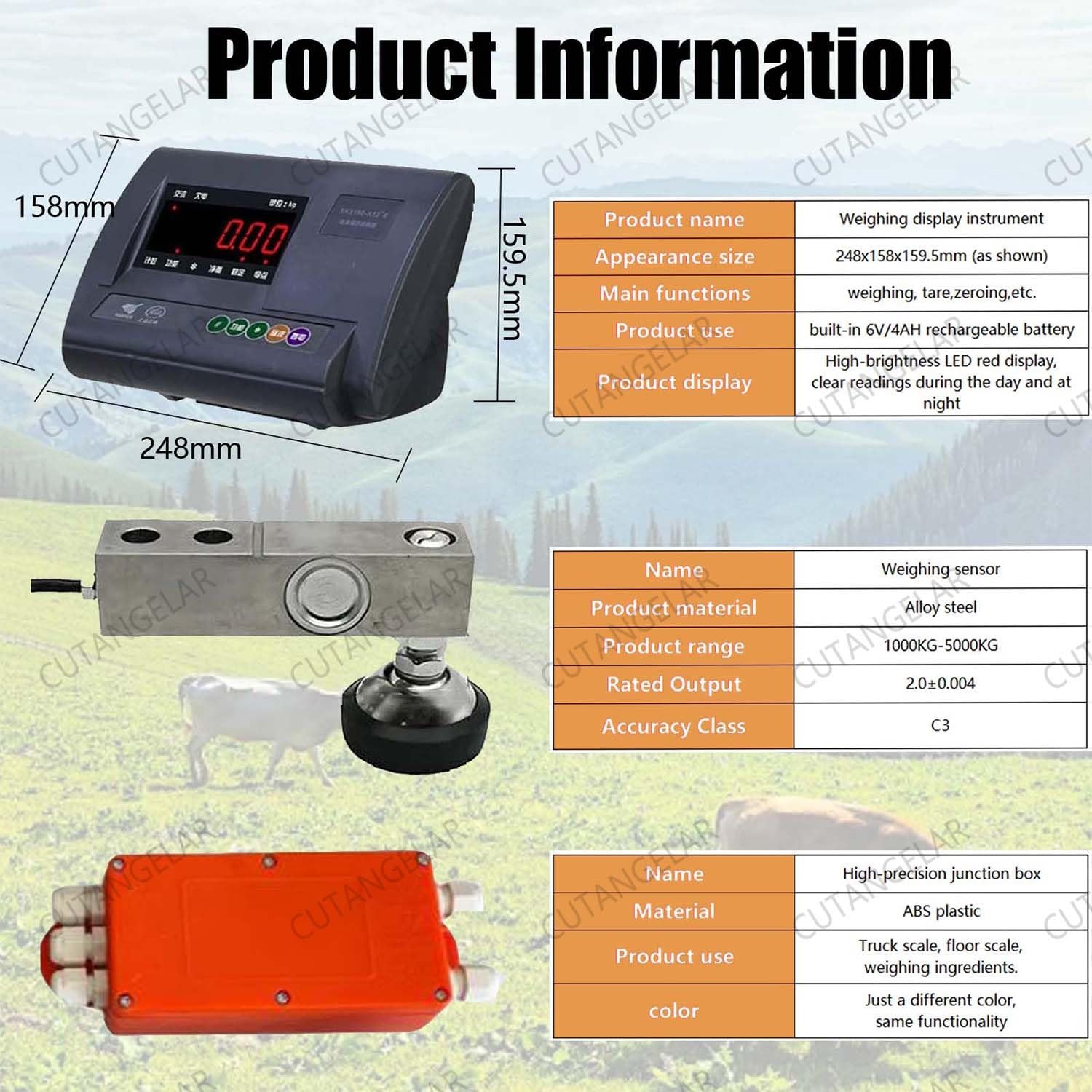 Heavy Duty Livestock Scale Kit 5000kg Alloy Steel Load Cells,Precision Livestock Weighing Kit, C3 Grade Accuracy an-ti-Vibration Tech Animal Weighing,for Cattle Pigs Sheep Goats