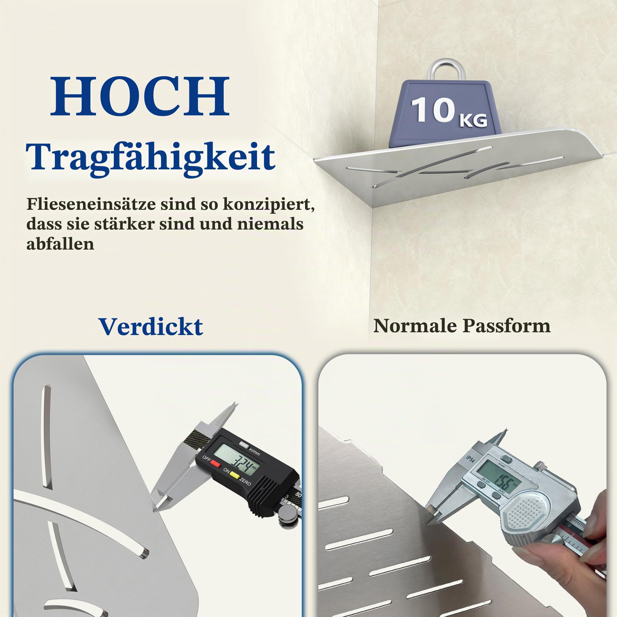 Eck-Duschregal Edelstahl 304 Duschablage mit Fugenkratzer Fliesen, Einbau-Duschkorb für Badezimmer-Aufbewahrung Ohne Bohren, 350x144 mm, 2 Stück