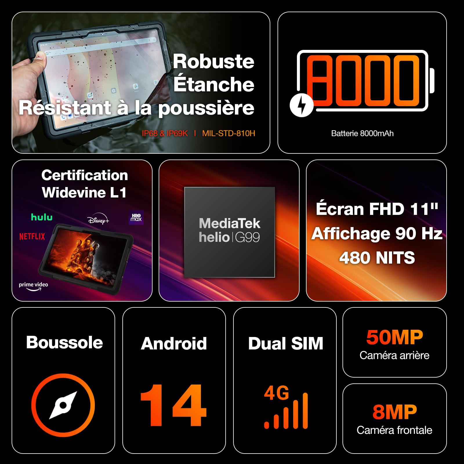 AGM Pad P2 Active Tablette, Helio G99, IP68/IP69K, Écran 10,95" FHD
