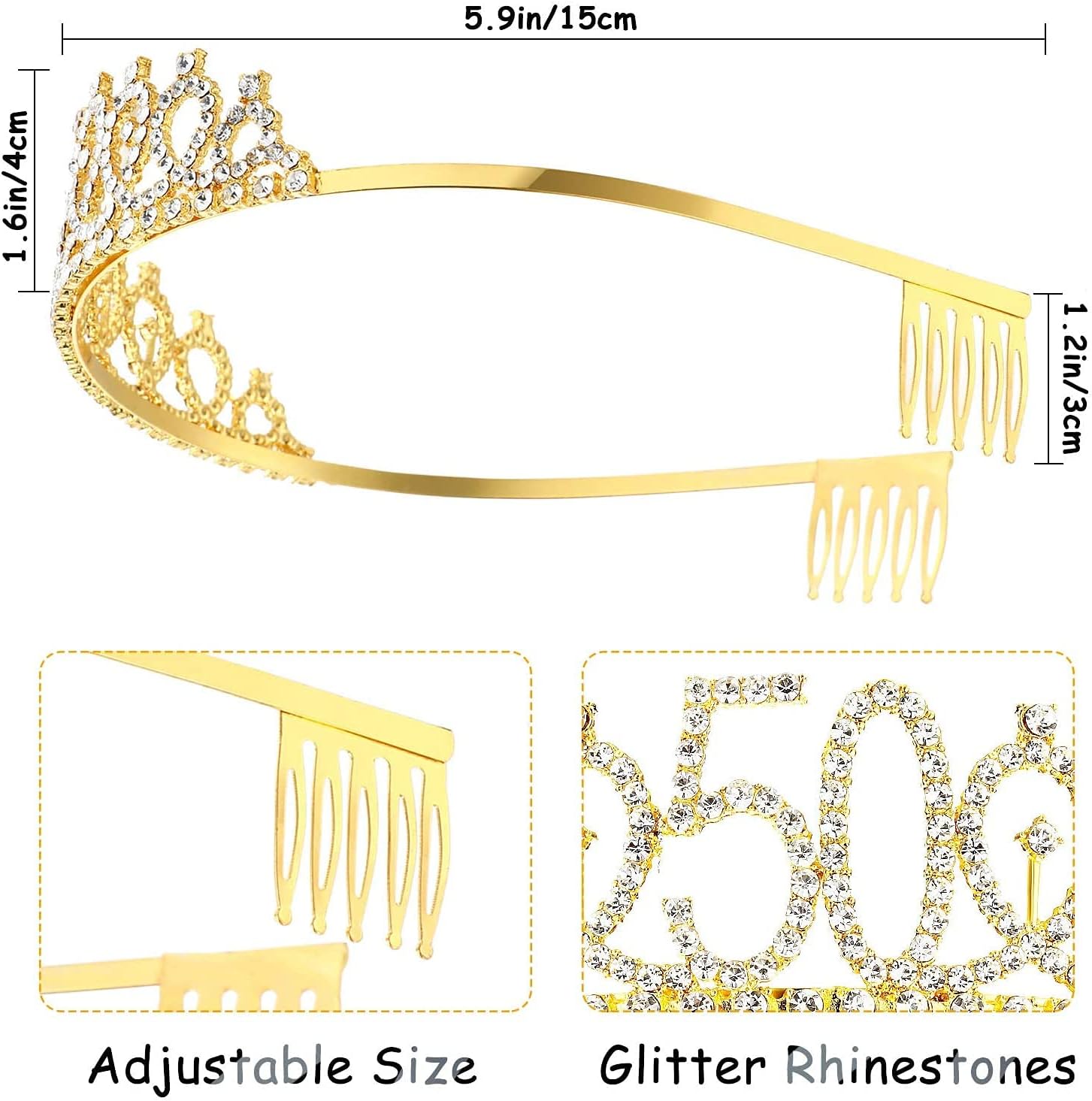 Leixi 50 and Fabulous Sash & Rhinestone Tiara Set - 50th Birthday Gifts Birthday Sash for Women Birthday Party Supplies (Gold) - Image 3