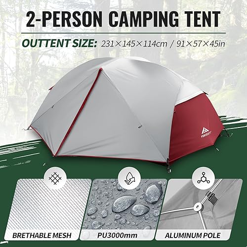 Miniatura 2 de Forceatt Tent for 2 and 3 Person is Waterproof and Windproof, Camping Tent for 3 to 4 Seasons,Lightweight Aluminum Pole Backpacking Tent Can be Set