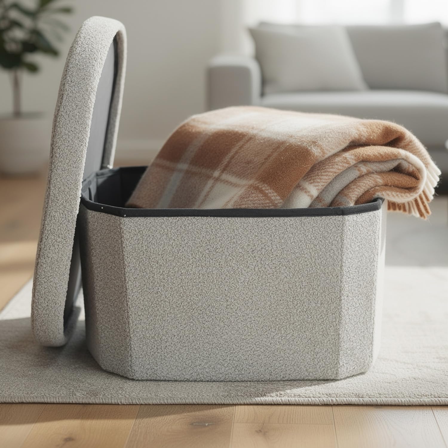 Coffre De Rangement Ovale Blanc 71x40x40 Cm - Banquette Tissu Moelleux