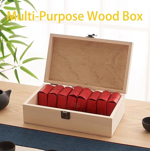 Miniatura 5 de Caja de madera con tapa con bisagras, caja de regalo natural de 8 x 6 x 3 pulgadas para manualidades, cajas de joyería de bricolaje, pequeño