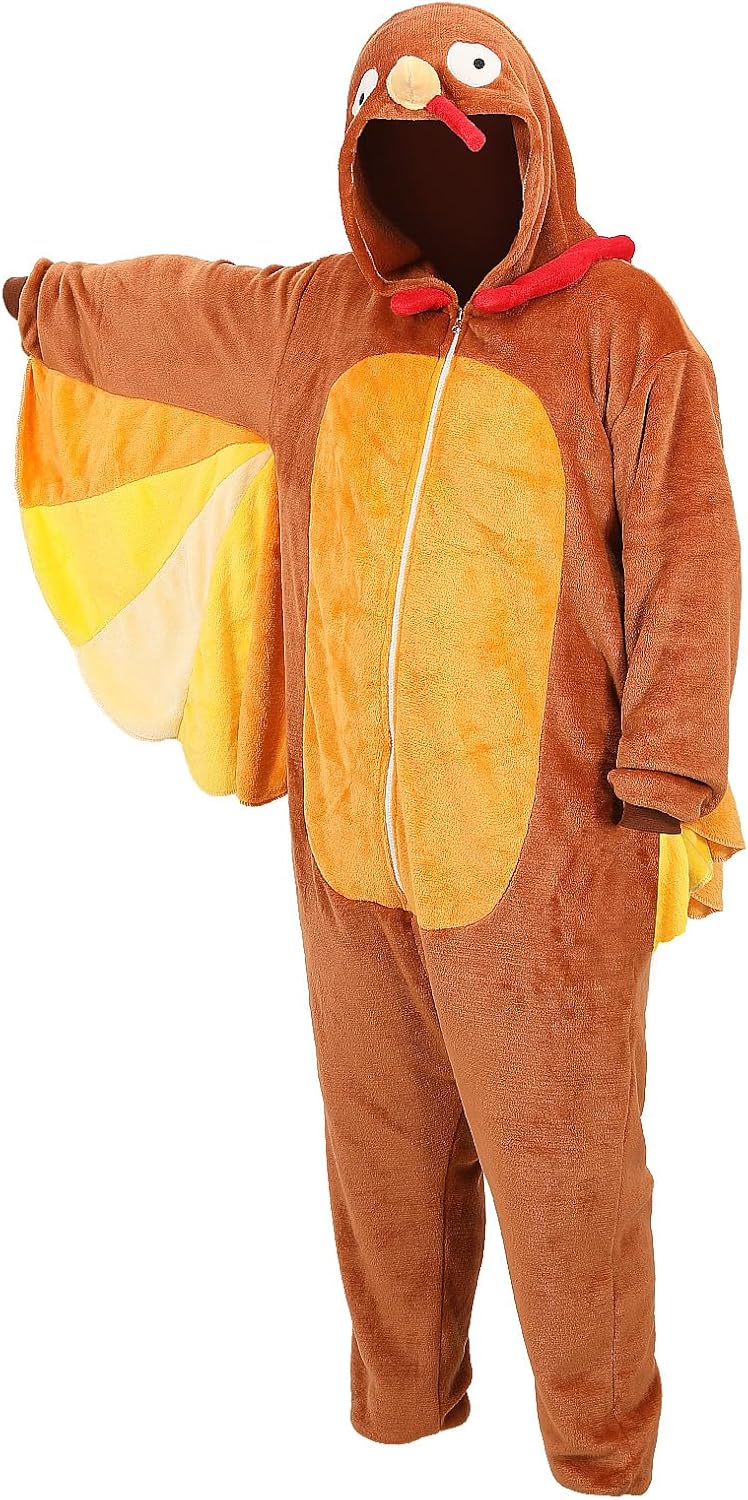 3D Turkey Hooded Onesie Costume Adult Pajamas Animal Plush Loungewear Sleepwear for Halloween Christmas Thanksgiving - Image 6