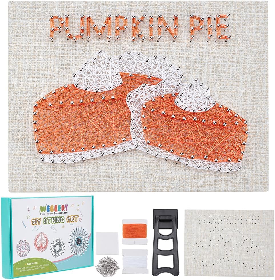 WEBEEDY DIY String Art Pumpkin Pie String Making Kit for Adults Beginners Thanksgiving Theme String Art Kit Holiday Craft Project with Instruction and All Supplies Christmas Wall Art Home Decor