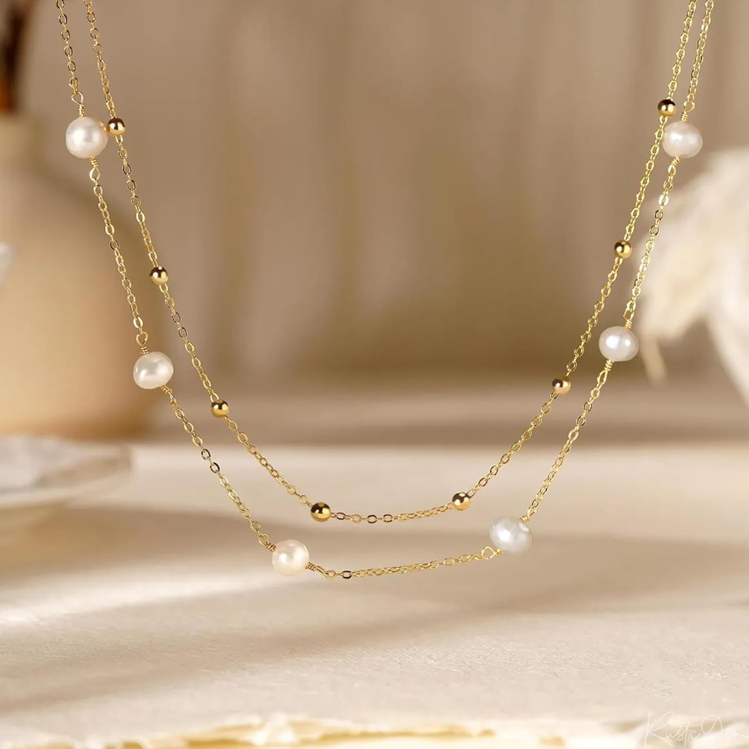 Layered Pearls Choker Necklace for Women Freshwater AAAA Pearls 18K Gold Plated for Wedding Prom Gift - Image 5