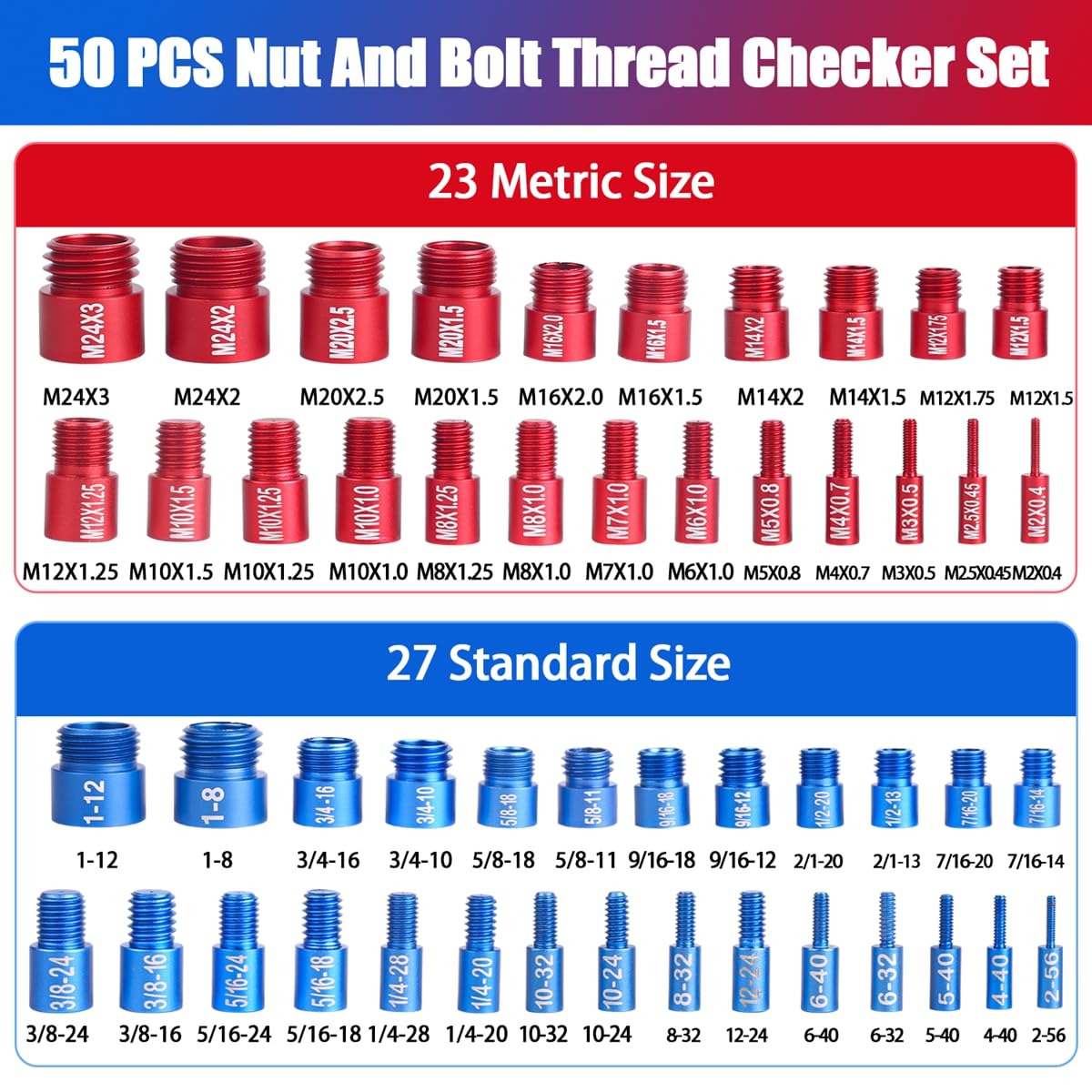 Snapklik.com : 50 PCS Thread Checker, Nut And Bolt Thread Checker ...