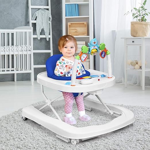Costway Trotteur Pour Bebe Compact Pliable 2 En 1 Avec Siege Rembourre Plateau Et Barre A Jouets Amovible Hauteur Reglable Pour 6 A 18 Mois Poids Jusqu A 12kg Rose Vert Bleu Bleu