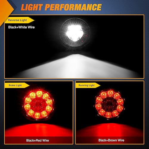 Miniatura 4 de Nilight 2 luces traseras LED redondas de 4 pulgadas, color rojo y blanco, 16 LED, ojales de montaje empotrado, IP67, impermeable, parada, freno,
